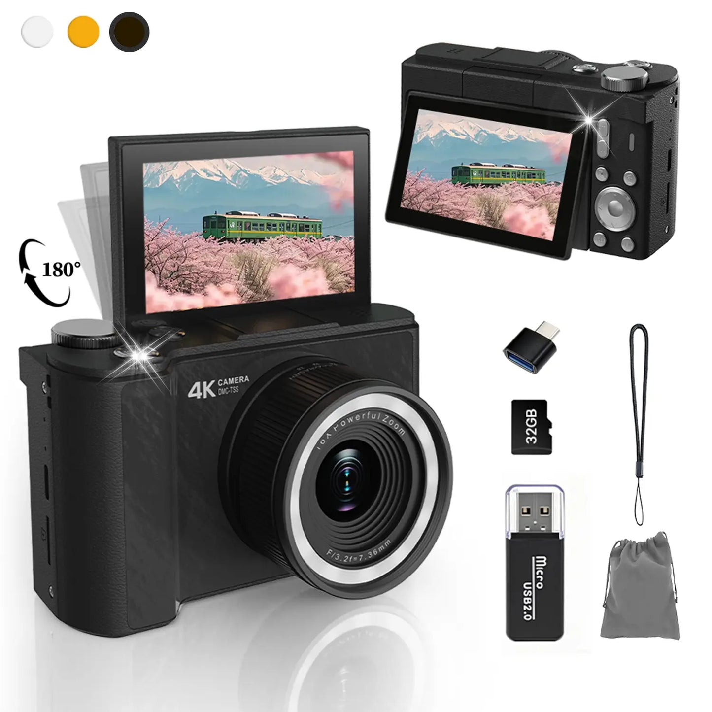 Portable Foldable Vlog Camera, 32GB SD, Self Timer & Wrist Strap – Ideal Gift for Teens & Beginners
