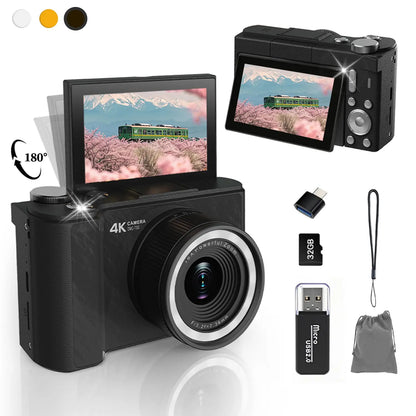 Portable Foldable Vlog Camera, 32GB SD, Self Timer & Wrist Strap – Ideal Gift for Teens & Beginners