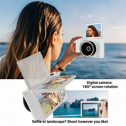 Portable Foldable Vlog Camera, 32GB SD, Self Timer & Wrist Strap – Ideal Gift for Teens & Beginners