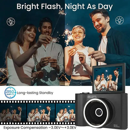 Portable Foldable Vlog Camera, 32GB SD, Self Timer & Wrist Strap – Ideal Gift for Teens & Beginners