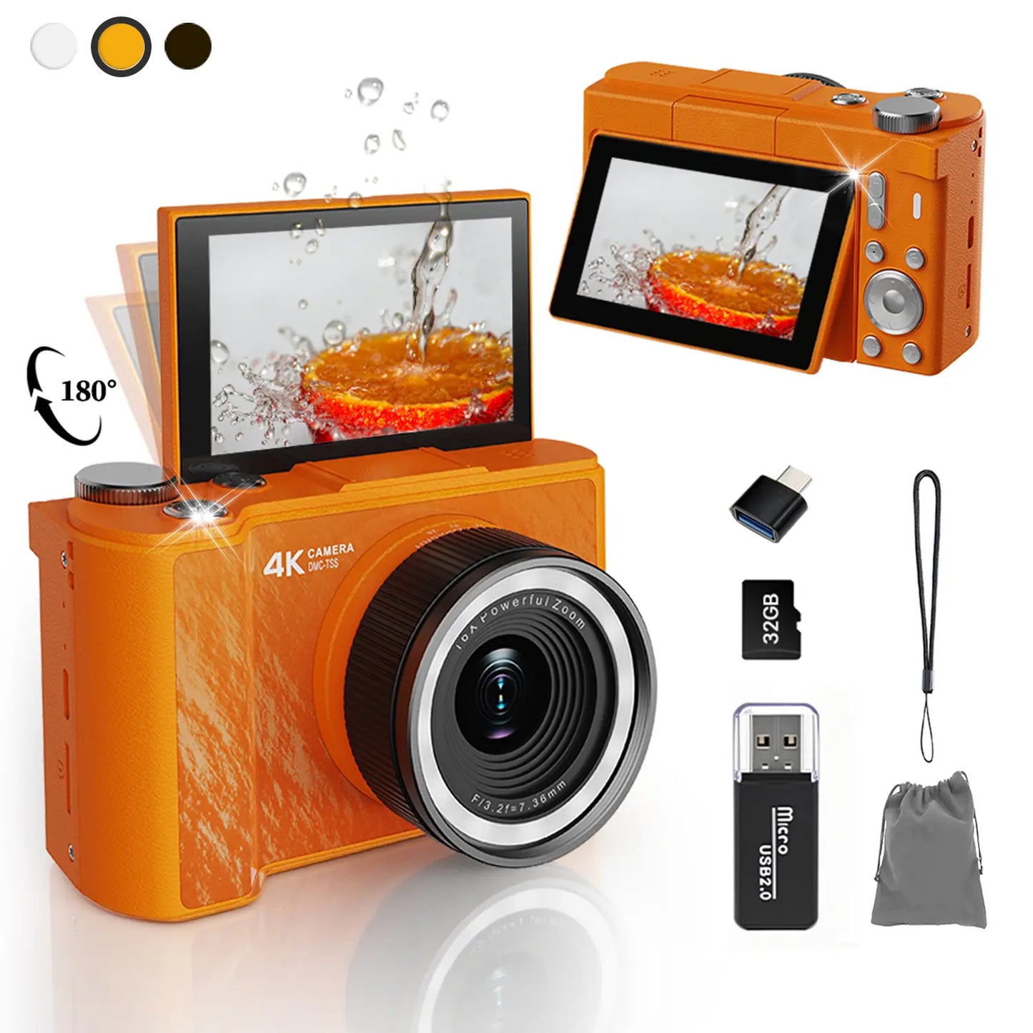 Portable Foldable Vlog Camera, 32GB SD, Self Timer & Wrist Strap – Ideal Gift for Teens & Beginners