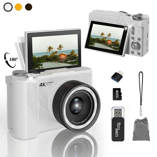 Portable Foldable Vlog Camera, 32GB SD, Self Timer & Wrist Strap – Ideal Gift for Teens & Beginners
