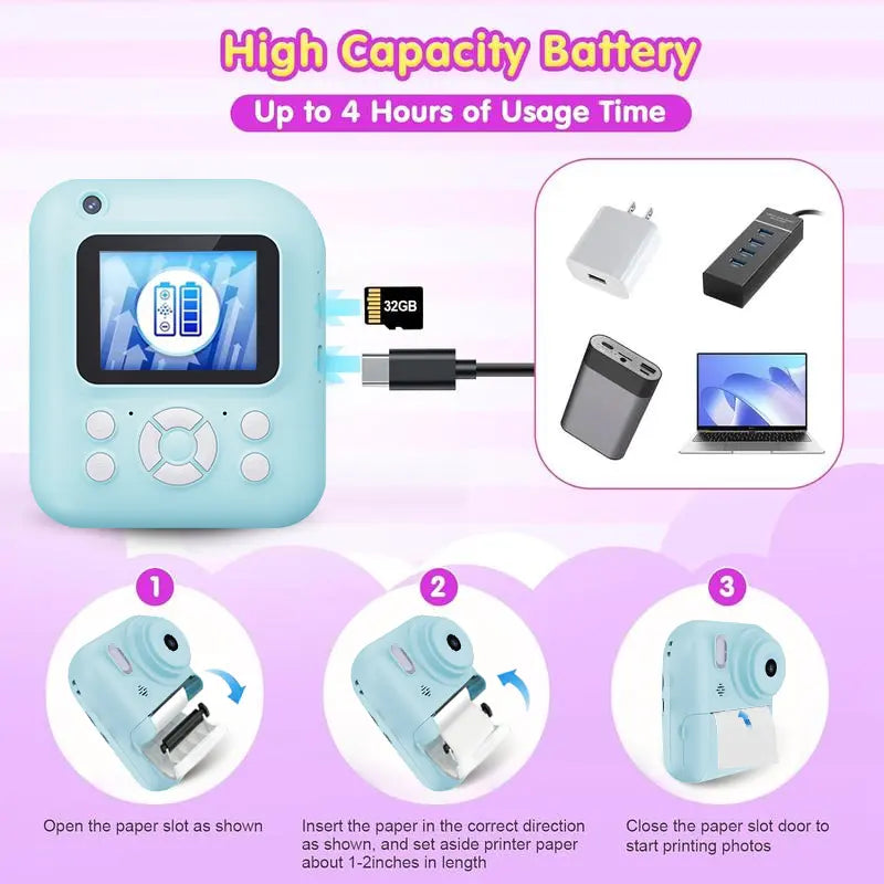 5-in-1 Instant Print Camera – DIY Photo & Video, Music & Games, Portable Multi-Function Fun Gadget
