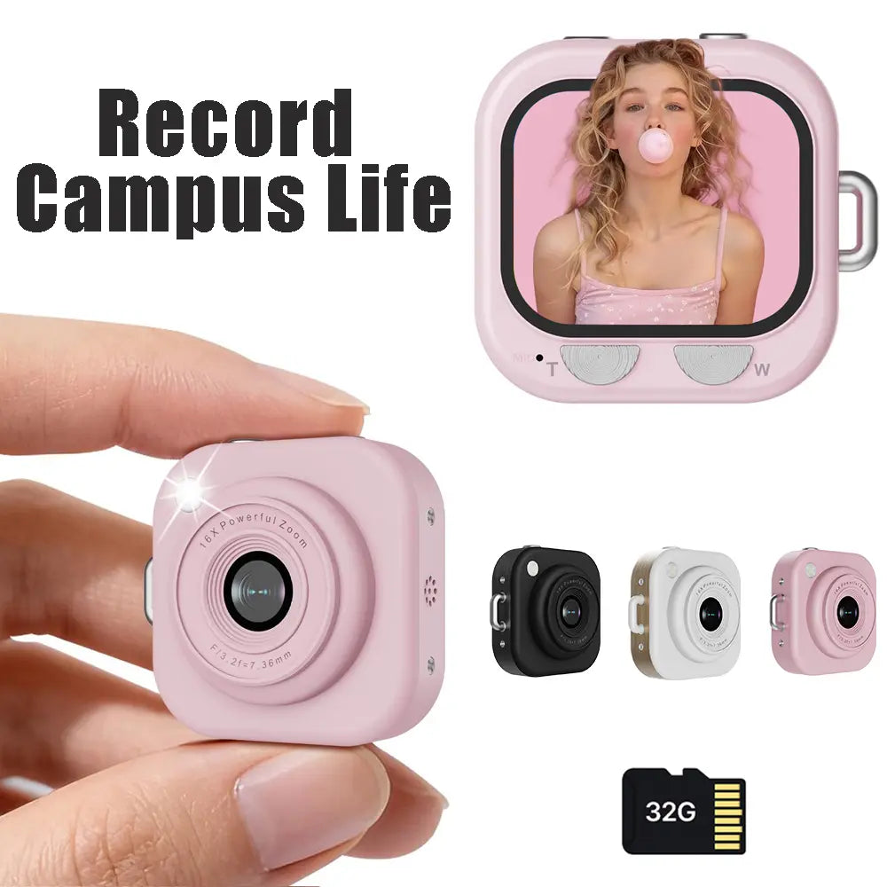 Mini 1080P Pocket Vlog Camera, Y2K Style, 32GB SD & Key Clip – Portable Camera for Teens