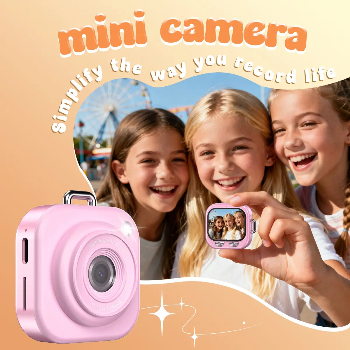 Mini 1080P Pocket Vlog Camera, Y2K Style, 32GB SD & Key Clip – Portable Camera for Teens