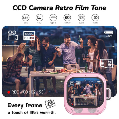 Mini 1080P Pocket Vlog Camera, Y2K Style, 32GB SD & Key Clip – Portable Camera for Teens