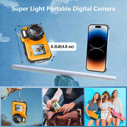 4K Underwater Camera, 64MP Dual-Screen, Waterproof, Autofocus, 32GB SD, 18X Zoom – Snorkeling Ready