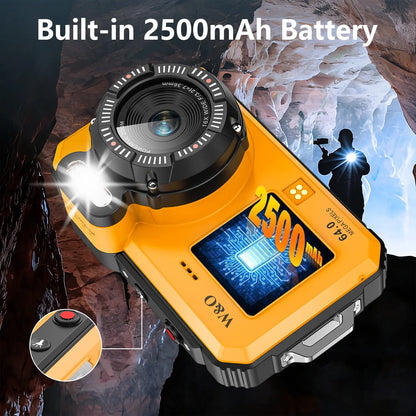 4K Underwater Camera, 64MP Dual-Screen, Waterproof, Autofocus, 32GB SD, 18X Zoom – Snorkeling Ready