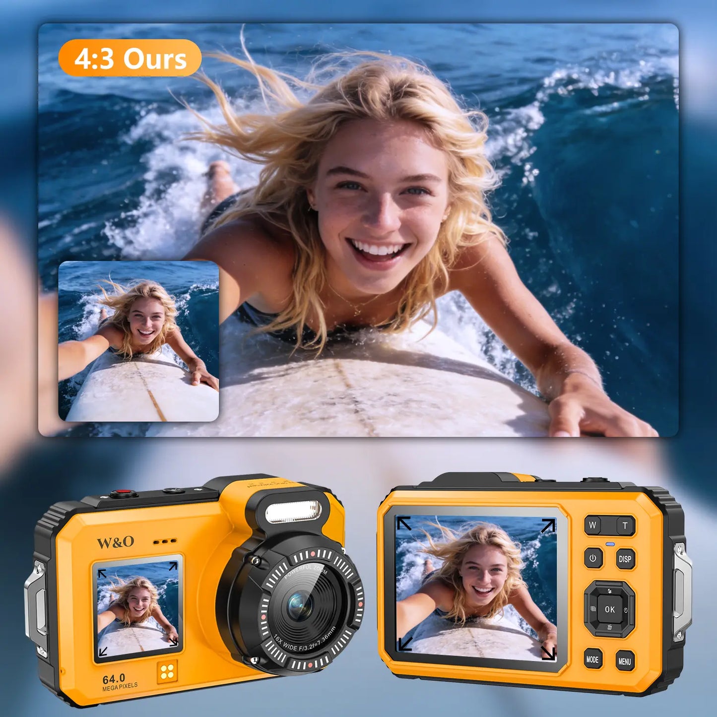 4K Underwater Camera, 64MP Dual-Screen, Waterproof, Autofocus, 32GB SD, 18X Zoom – Snorkeling Ready