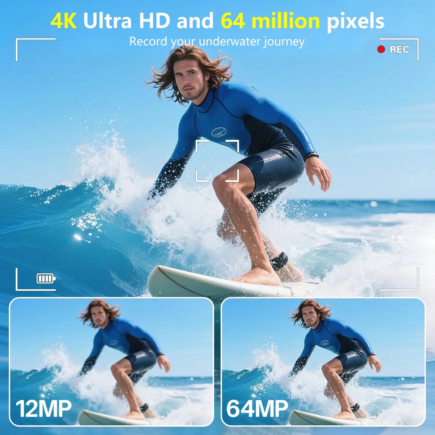 4K Underwater Camera, 64MP Dual-Screen, Waterproof, Autofocus, 32GB SD, 18X Zoom – Snorkeling Ready