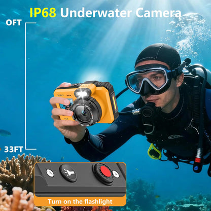 4K Underwater Camera, 64MP Dual-Screen, Waterproof, Autofocus, 32GB SD, 18X Zoom – Snorkeling Ready