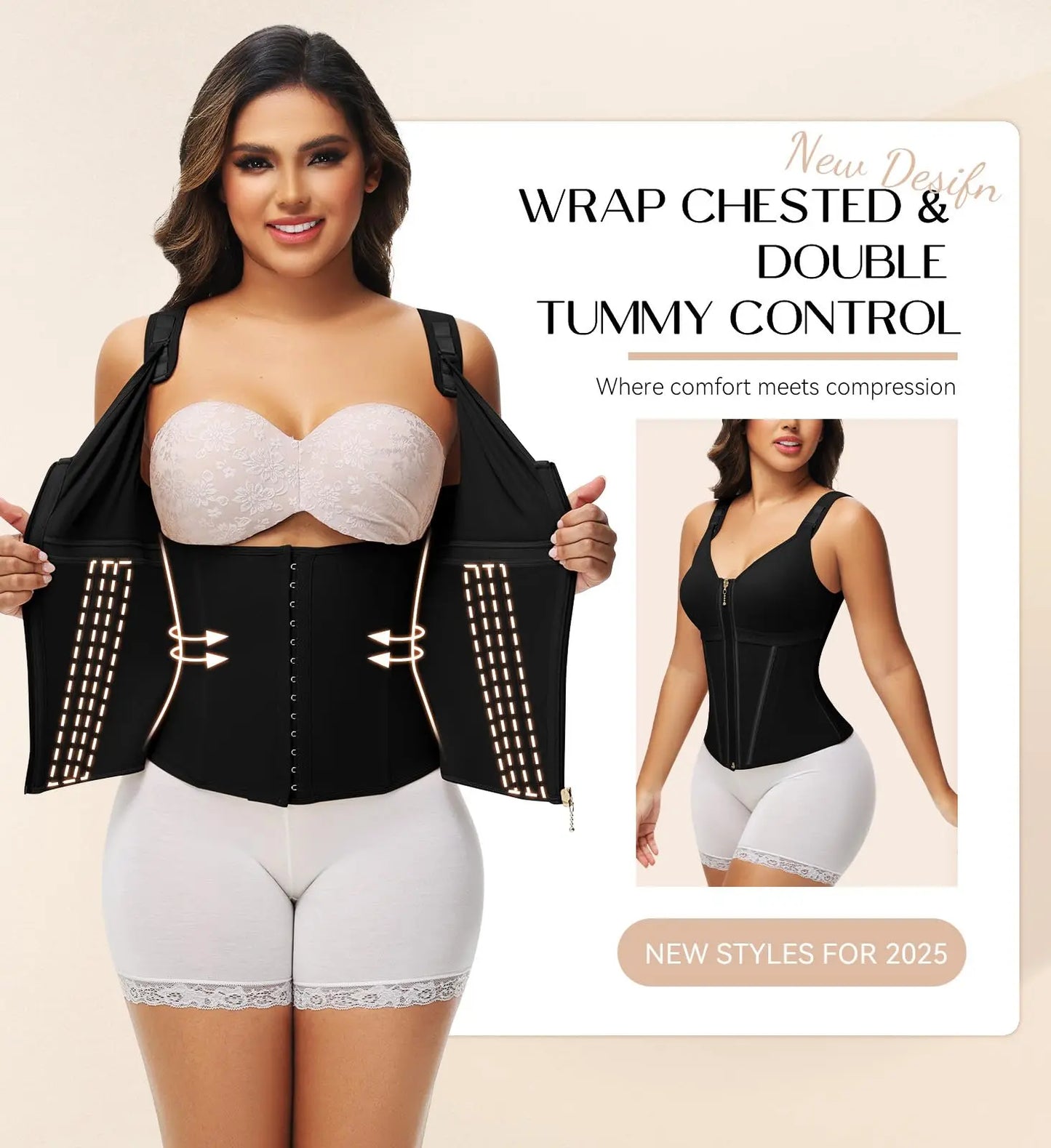 SHAPSHE Women’s Waist Shapewear with Bra, Adjustable Straps, Tummy Control & Posture Support for Workout and Gym
