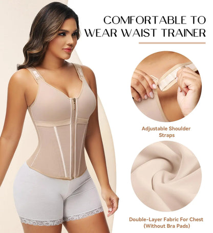 SHAPSHE Women’s Waist Shapewear with Bra, Adjustable Straps, Tummy Control & Posture Support for Workout and Gym