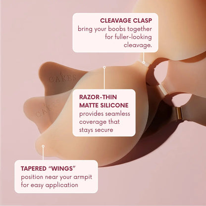 CAKES Body Silicone Cleavage Bra, Seamless Reusable Push-Up Bra with Matte Finish, Invisible Support for Strapless & Backless Dresses